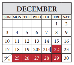 District School Academic Calendar for Pflugerville Elementary School for December 2017