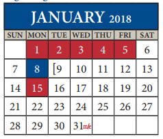 District School Academic Calendar for Delco Primary School for January 2018