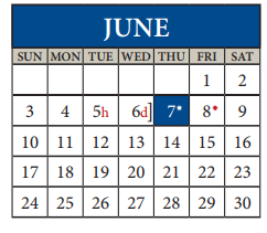District School Academic Calendar for Kelly Lane Middle School for June 2018