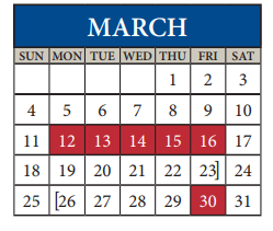 District School Academic Calendar for Travis Co J J A E P for March 2018