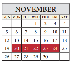 District School Academic Calendar for Pflugerville Middle for November 2017