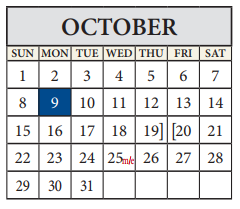 District School Academic Calendar for Travis Co J J A E P for October 2017