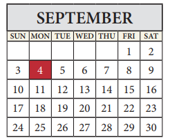 District School Academic Calendar for Travis Co J J A E P for September 2017