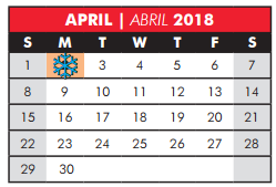 District School Academic Calendar for Aldridge Elementary School for April 2018