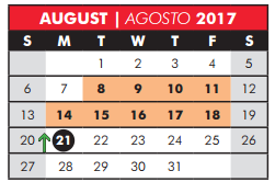 District School Academic Calendar for Adult Basic Ed for August 2017