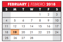District School Academic Calendar for Hospital/homebound for February 2018