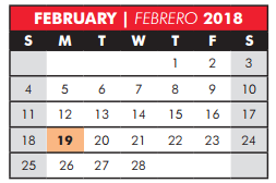 District School Academic Calendar for Plano Parkway Middle for February 2018