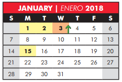 District School Academic Calendar for E-school for January 2018