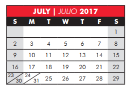 District School Academic Calendar for Thomas Elementary School for July 2017
