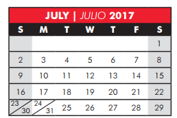 District School Academic Calendar for Hospital/homebound for July 2017