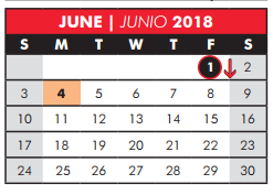 District School Academic Calendar for David Mccall Elementary for June 2018