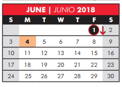 District School Academic Calendar for Barksdale Elementary School for June 2018