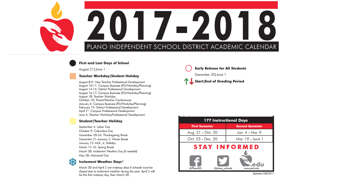 District School Academic Calendar Key for Barron Early Childhood School