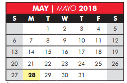 District School Academic Calendar for Hedgcoxe Elementary School for May 2018