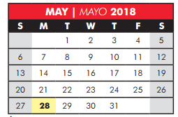 District School Academic Calendar for Jackson Elementary School for May 2018