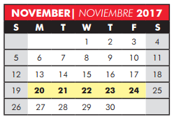 District School Academic Calendar for Even Start Program for November 2017