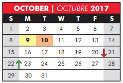 District School Academic Calendar for E-school for October 2017