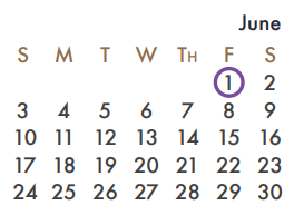 District School Academic Calendar for Sharon Shannon Elementary for June 2018