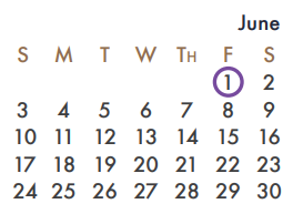 District School Academic Calendar for J W Williams Middle for June 2018