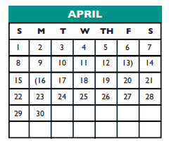 District School Academic Calendar for Round Rock Opport Ctr Daep for April 2018