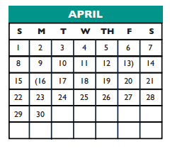 District School Academic Calendar for Brushy Creek Elementary School for April 2018