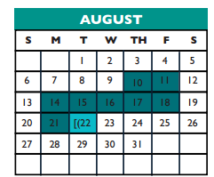 District School Academic Calendar for Williamson Co J J A E P for August 2017