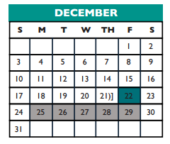 District School Academic Calendar for Deep Wood Elementary for December 2017