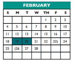 District School Academic Calendar for Williamson Co J J A E P for February 2018