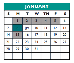 District School Academic Calendar for Williamson Co J J A E P for January 2018