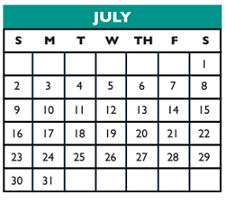District School Academic Calendar for Williamson Co J J A E P for July 2017