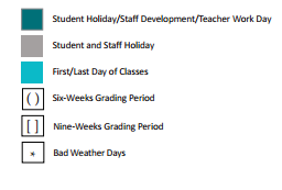 District School Academic Calendar Legend for Williamson Co J J A E P