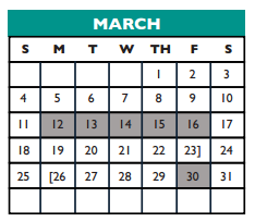 District School Academic Calendar for Round Rock Opport Ctr Daep for March 2018