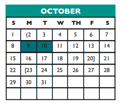 District School Academic Calendar for Williamson Co J J A E P for October 2017