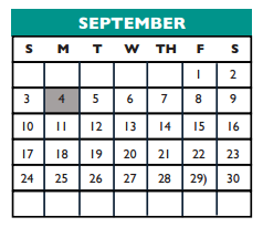 District School Academic Calendar for Williamson Co J J A E P for September 2017