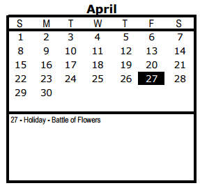 District School Academic Calendar for M L King Academy for April 2018