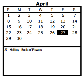 District School Academic Calendar for Wm B Travis Elementary for April 2018