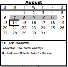 District School Academic Calendar for Hillcrest Elementary for August 2017