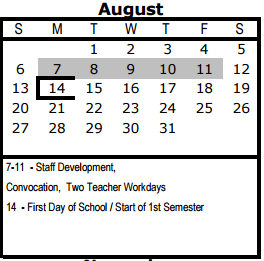 District School Academic Calendar for Wm B Travis Elementary for August 2017