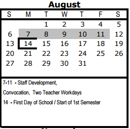 District School Academic Calendar for Tynan Elementary for August 2017