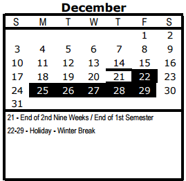 District School Academic Calendar for Estrada Center for December 2017