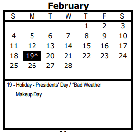 District School Academic Calendar for Juvenile Detent Ctr for February 2018