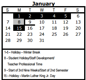 District School Academic Calendar for Healy Murphy Daep Discretionary for January 2018