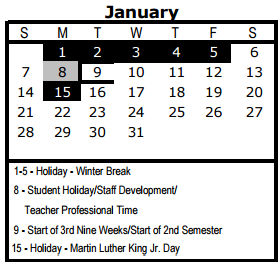 District School Academic Calendar for Wm B Travis Elementary for January 2018