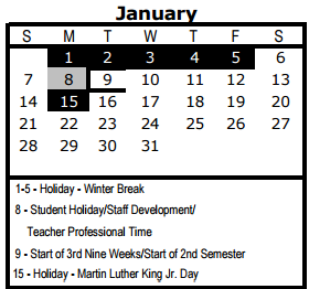 District School Academic Calendar for P F Stewart Elementary for January 2018