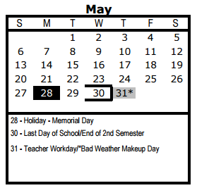 District School Academic Calendar for Gonzales Achievement Ctr for May 2018