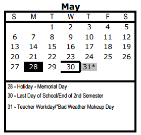 District School Academic Calendar for Wm B Travis Elementary for May 2018