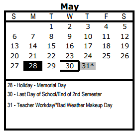 District School Academic Calendar for Robert B Green Elementary for May 2018