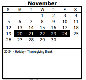 District School Academic Calendar for Gonzales Achievement Ctr for November 2017