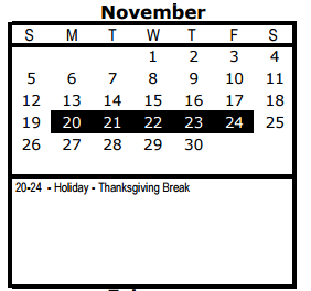 District School Academic Calendar for Wm B Travis Elementary for November 2017