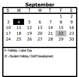 District School Academic Calendar for George E Kelly Elementary for September 2017